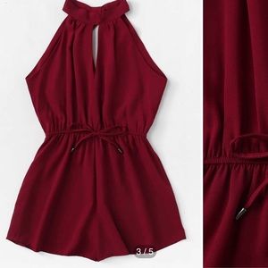 Choker Neck Drawstring Waist Knot Back Romper